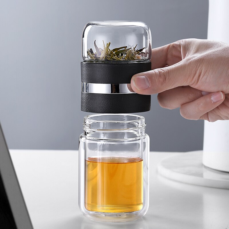 Botella de agua de 200ML tipo comercial, botella de vidrio con filtro Infusor de té de acero inoxidable, vidrio de doble pared, de artículos