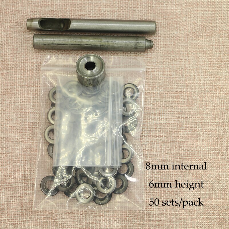 Flugzeug Blende Kupfer Metall Kreisförmige Hohl Nieten und Werkzeuge Abmessungen 50 stücke für 5/6/8/10mm interne durchmesser ösen werkzeuge: 8mm Nickel Werkzeug