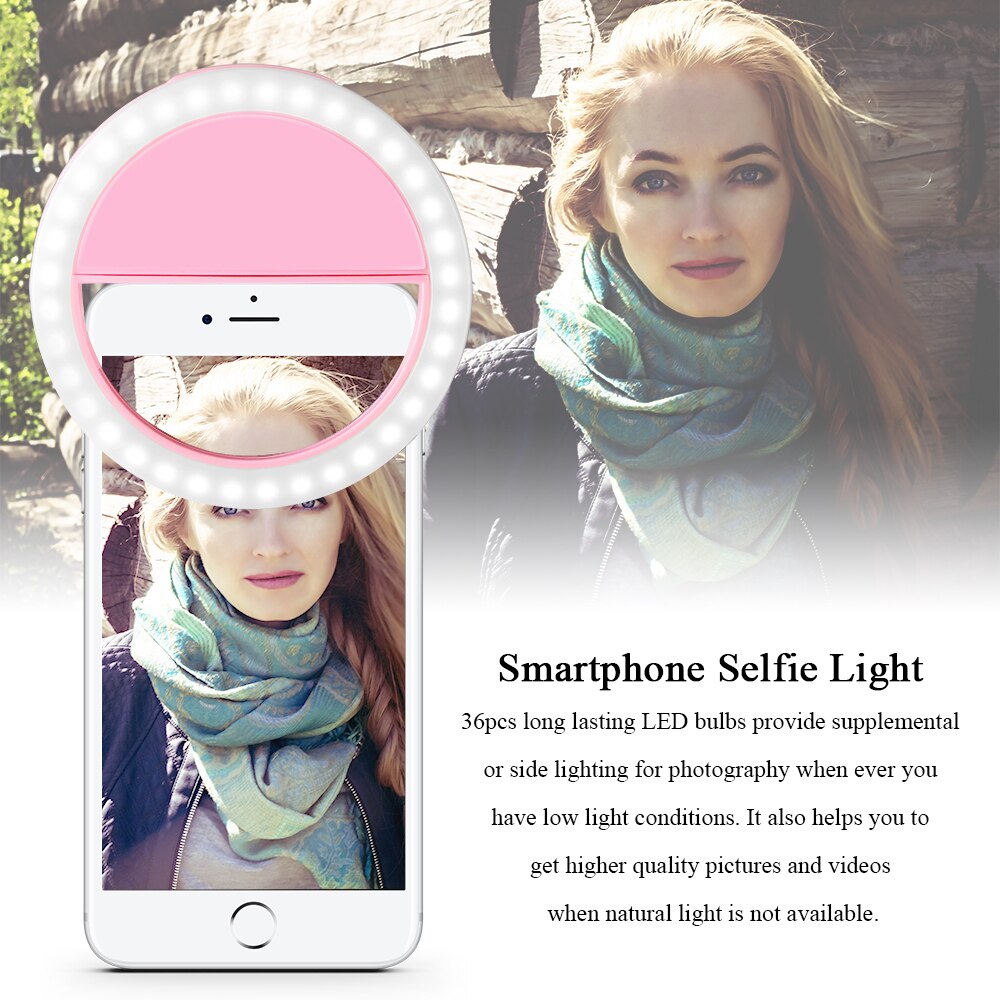 Portable Mobile Phone 36 LEDS Selfie Lamp Selfie LED Ring Fill Light 3 Levels Lighting Luminous Ring Clip For Smartphone