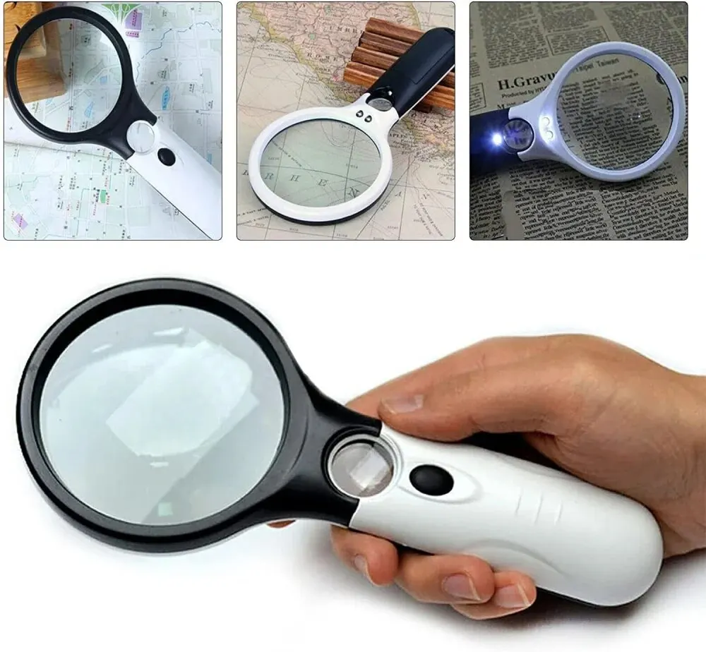 Wit vergrootglas Handheld 45X vergrootglas met 3 LED-licht voor het lezen van vergrootglas Sieradenloep