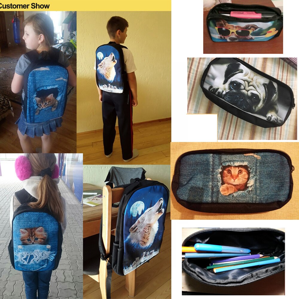 INSTANTARTS Cool Galaxy/Universe Wolf Print Schooltas voor Jongens 3 STUKS Set Rugzakken Kinderen Casual Middelbare School Student Rugzak