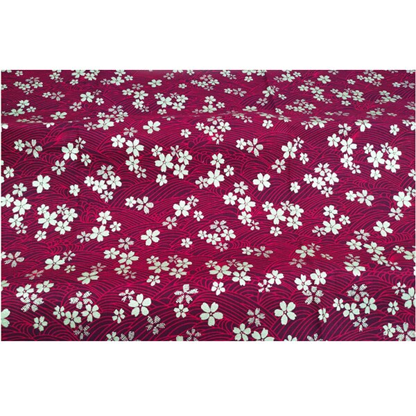 Red, Navy Blue With Golden Blossom Cotton Bronzing Fabric, Precut Sewing Fabric Patchworks Quilting DIY Japanese Fabric: FA190148-1 / 50x35cm