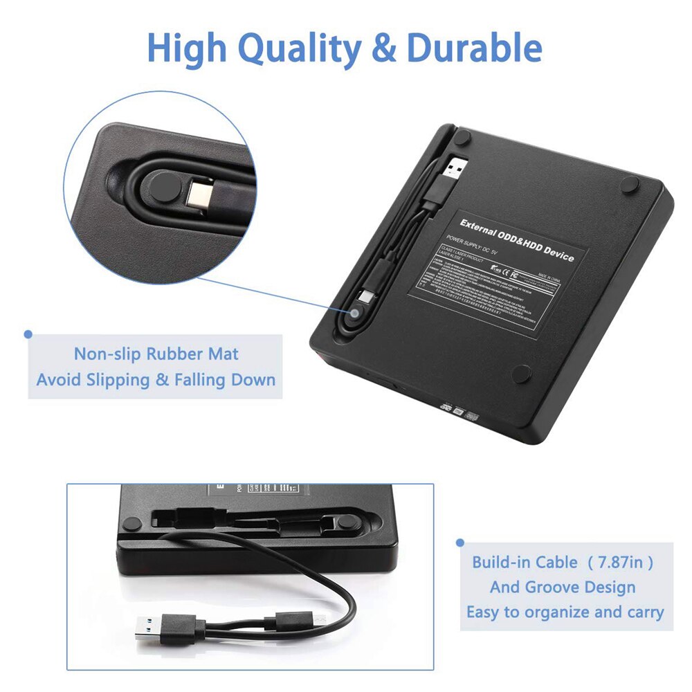 Unidad externa portátil para móvil, quemador de DVD-RW, CD-ROM, USB 3,0, interfaz tipo c, función de lectura y quema