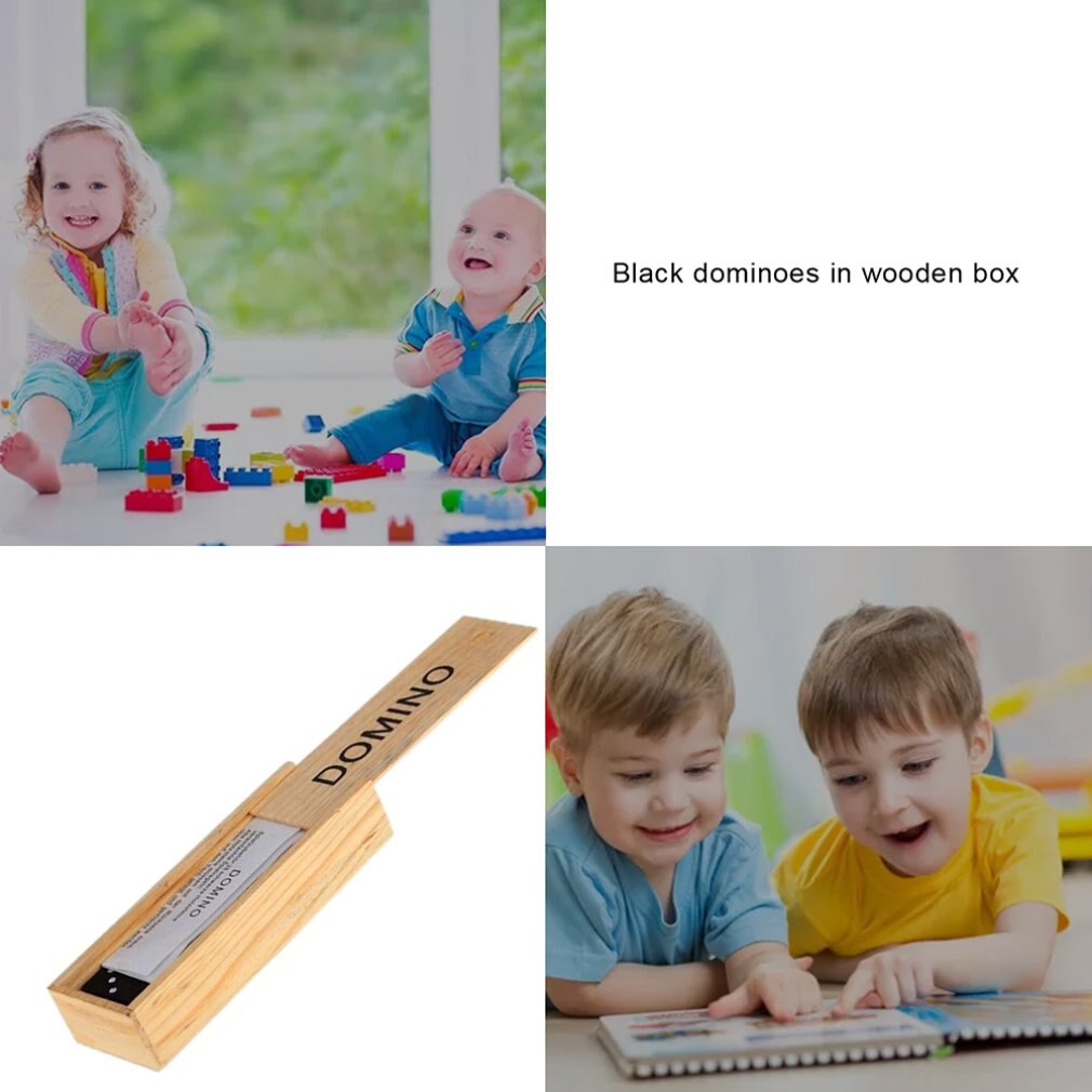 Børne træboks domino sæt legetøj traditionelt klassisk børn 28 fliser domino rejse spil familie spil legetøj pædagogisk legetøj