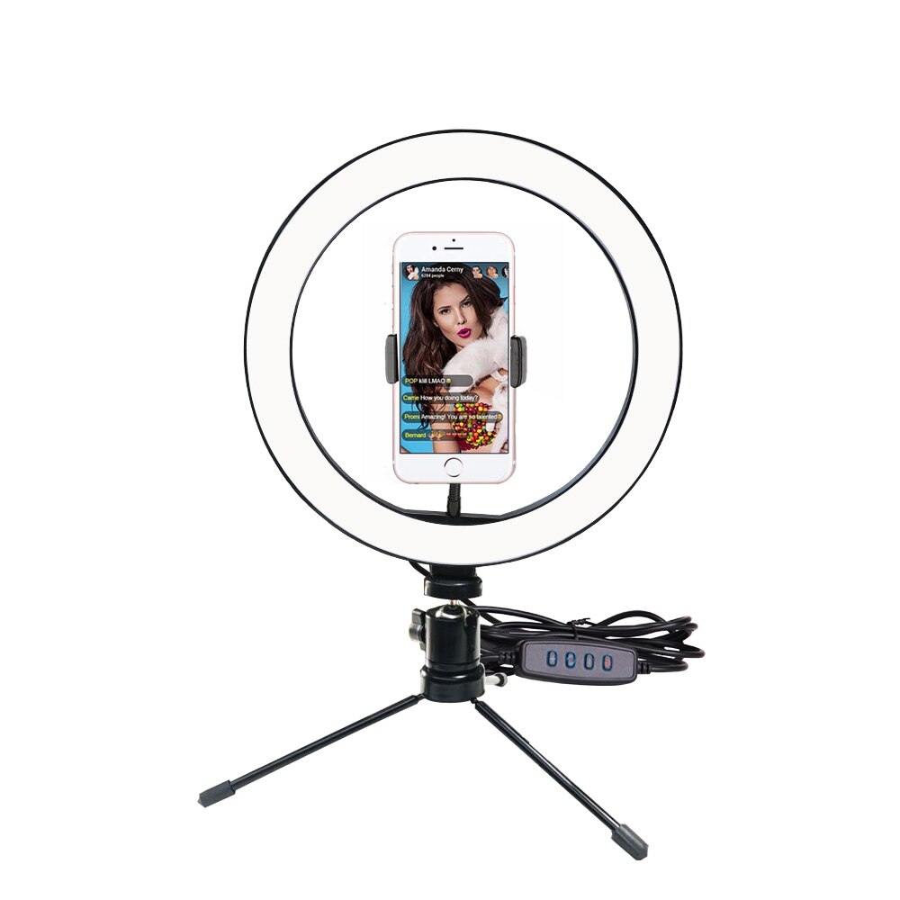 LED Selfie Ring Light with Selfie Stick 10inch Camera Phone 26CM Ring Lamp With Stand Tripod For Makeup Video Live Studio: only light