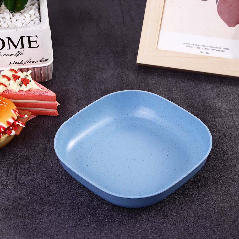 1Pc Home Eco-friendly Wheat Straw Snacks Fruit Square Plate Kitchen Storage Box Food Tray Spit Bones Dish Salad Vegetable Bowl: Blue