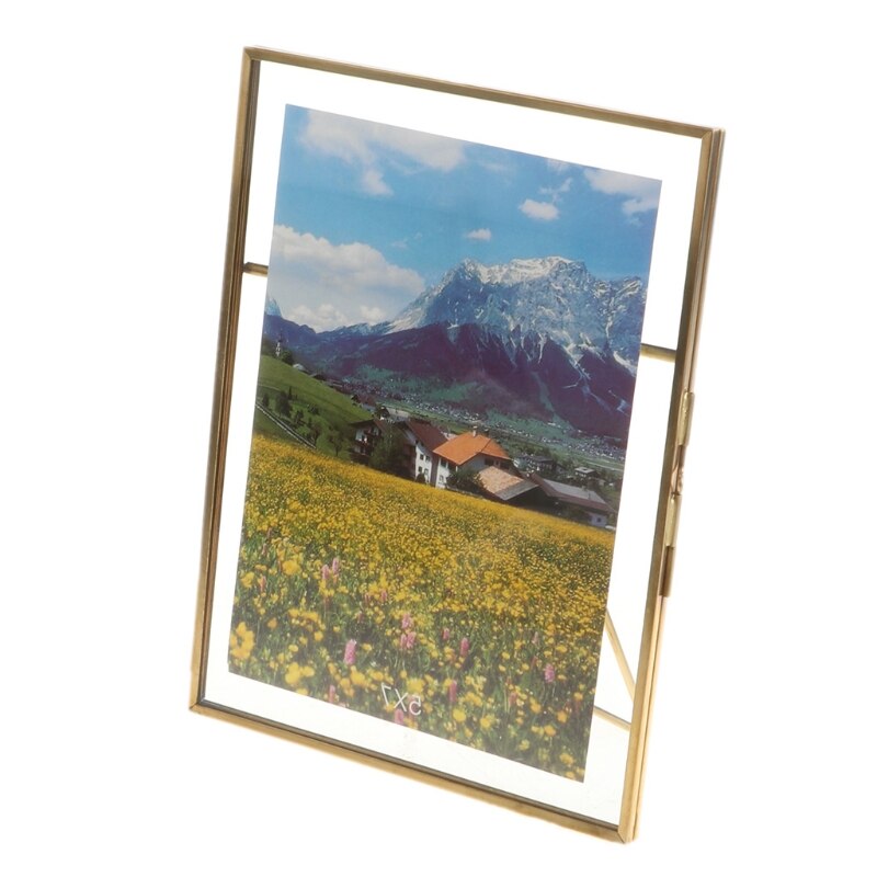 Gold Floating Metal Glass Photo Frame Desktop Wedding Pictures Portrait Display Holder Home Office Decoration Freestanding: B