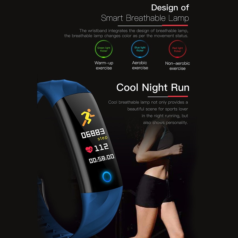 Heart Rate Fitness Bracelet IP68 Waterproof Blood pressure oxygen Monitor Color Screen Activity Tracker Smart Band.purple