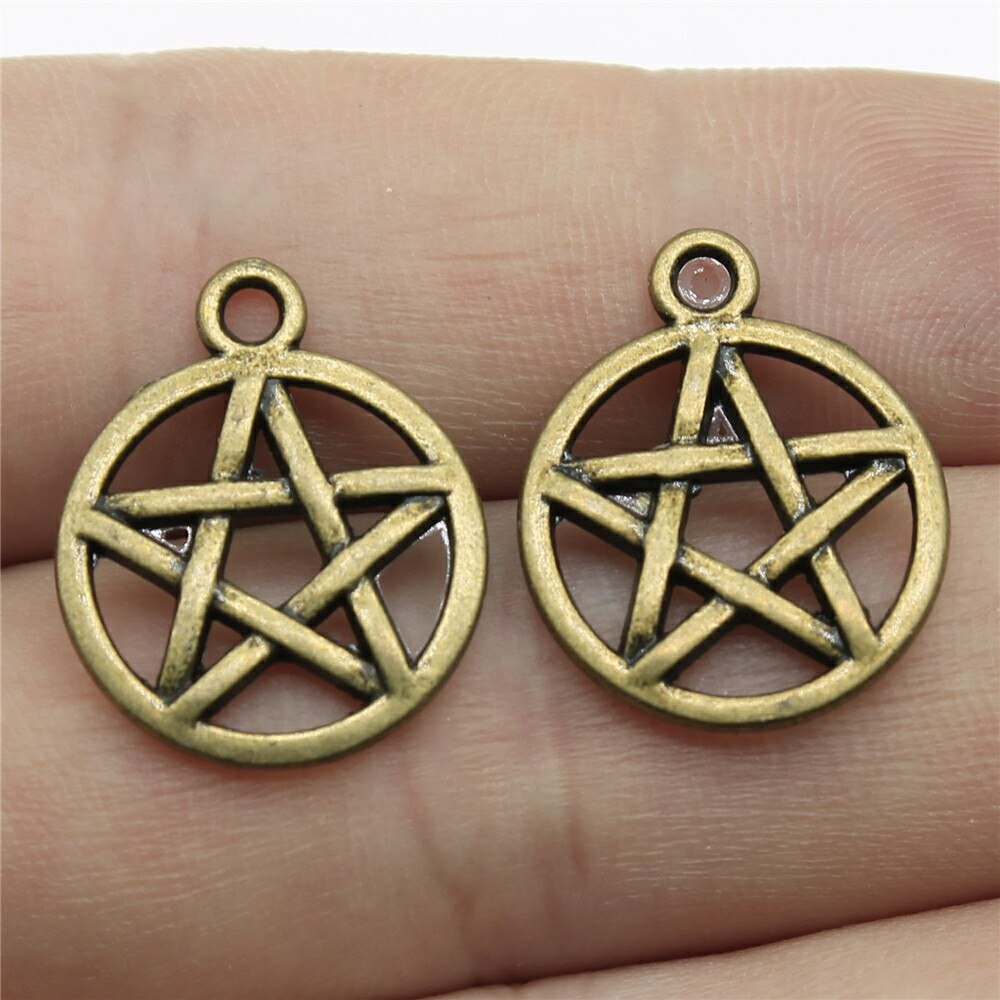 Pendentifs en forme d'étoile pentagramme, 20 pièces, pendentifs de couleur Bronze et argent, fabrication de bijoux anciens, artisanat fait à la main: 16mm-Bronze