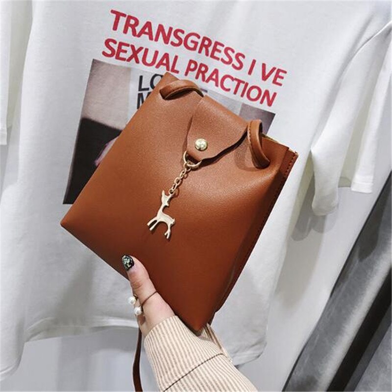 Dames schoudertas pu leer dames messenger bag dames pure kleur kleine klep vierkante tas clutch tassen handtassen: Bruin -2