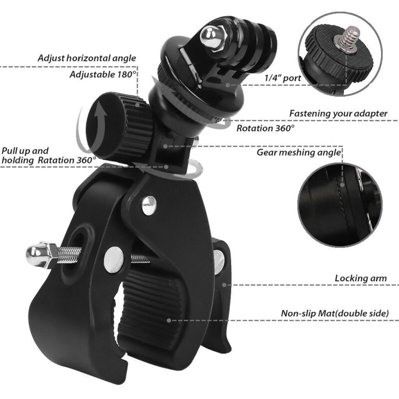 1/4 Camera DV DSLR Bike Fietsstuur Klem Beugel Statief Schroef Clip Statieven voor Gopro Hero5/ 4/3 +/3/2/1