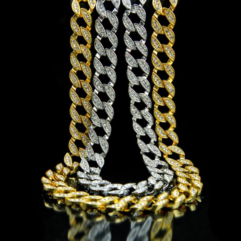 Hip Hop Jewelry Iced CZ Miami Cuban Link Chain Necklace Bracelet