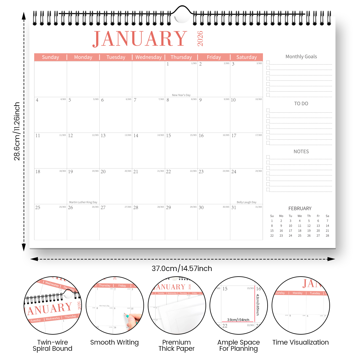 Kalendarz minimalistyczny na lata 2026-2027, kalendarz ścienny poziomy, 18 miesięcy z aktualnymi datami, robić powieszenia, planowanie miesięczne.