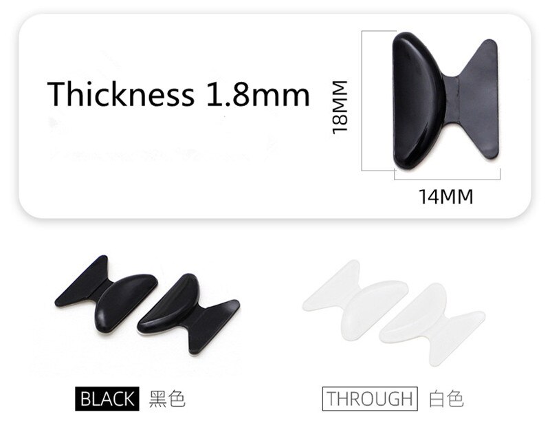 Seemfly 5 Pairs Siliconen Antislip Glazen Neus Pads Vlinder Type Anti-Inspringen Hypoallergeen Leesbril Glaswerk: 1.8MM Black