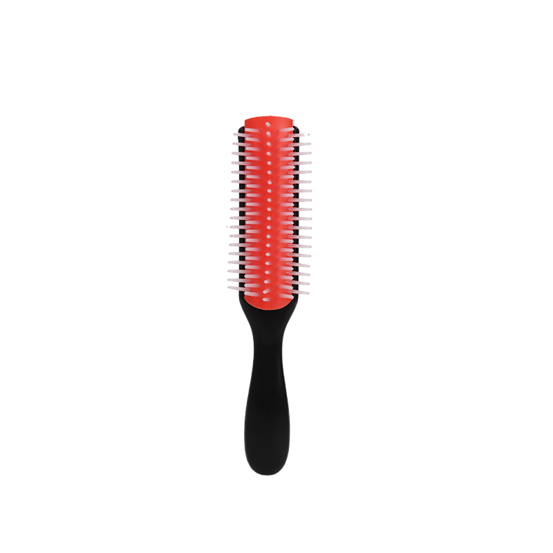 Cepillo de pelo de masaje para desenredar de 9 filas, cepillo para pelo rizado, peine extraíble de nueve filas, cepillo de pelo húmedo de plástico: Rojo