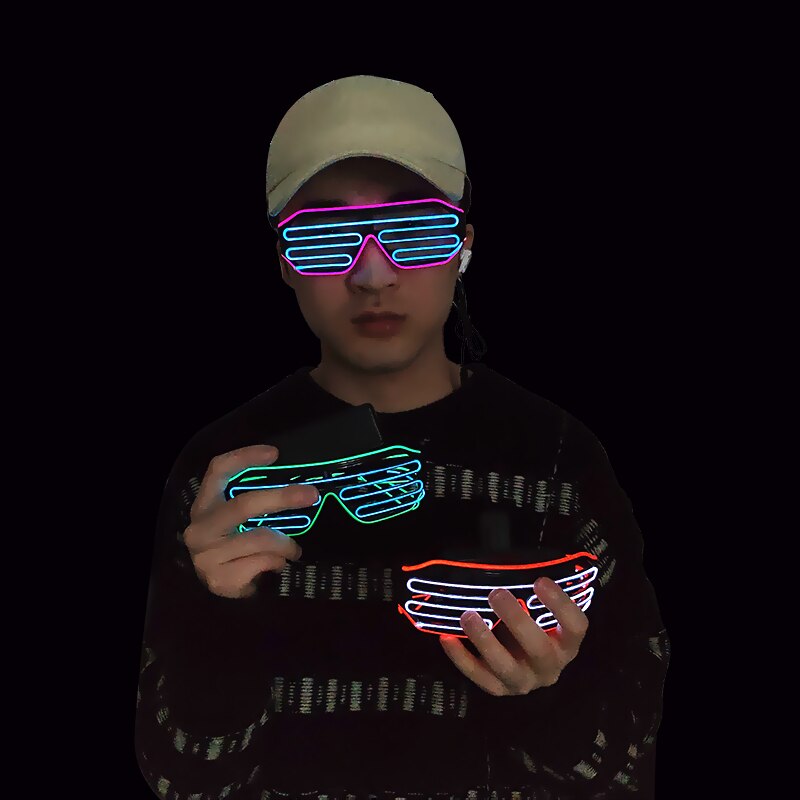 Gafas luminosas LED para Halloween, brillo de neón brillante, luz intermitente, gafas de sol de cristal para suministros de , disfraces de utilería
