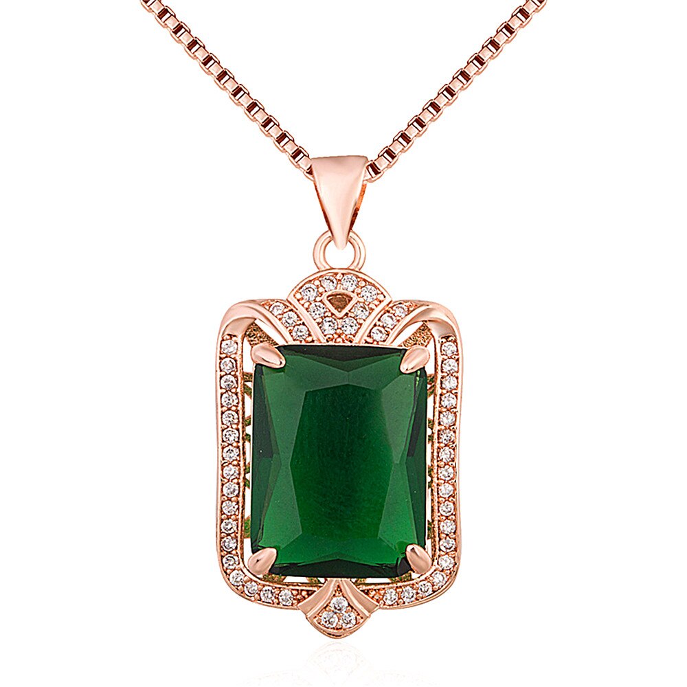 Big vintage emerald gemstones green crystal pendant necklaces for women zircon diamonds rose gold choker jewelry bijoux bague