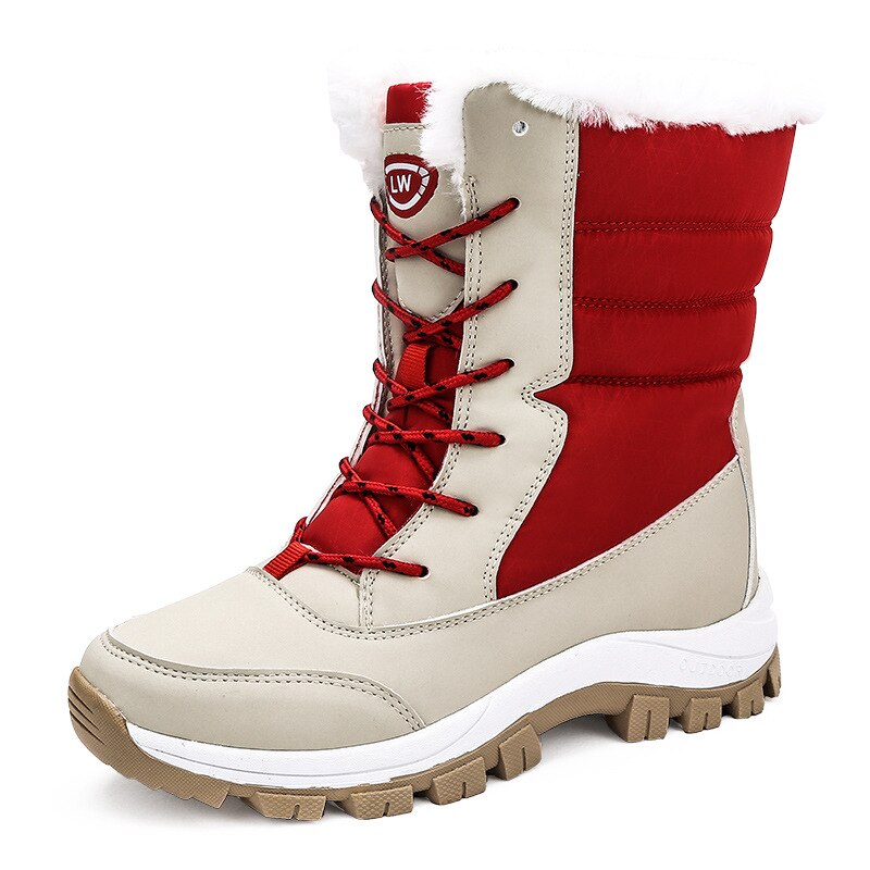 Winter Sneeuw Laarzen Vrouwen Verdikking Warme Pluche Enkellaarsjes Outdoor Antislip Platform Bont Snowboots Botas mujer Invierno: beigh / 37