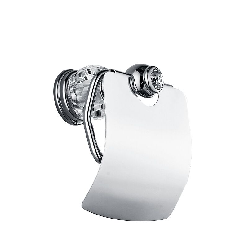 Silver polerad badrumsutrustning set solid mässing handduk ring väggmonterad hårtork hållare med kristall badrumstillbehör: Pappershållare