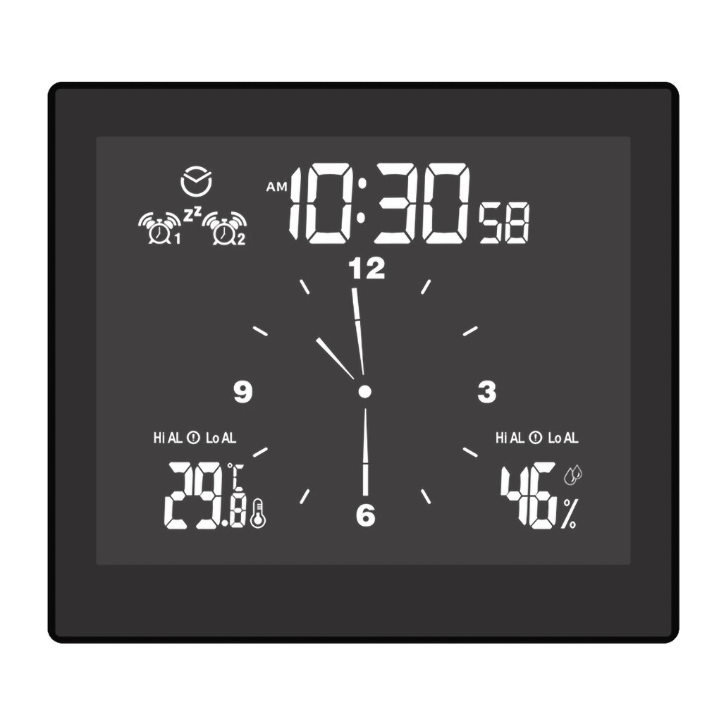 Bathroom Digital Clock Kitchen Wall Clock LCD Screen Waterproof Shower Timer Alarm Temperature Humidity Meter ABS LCD Screen 1pc: black