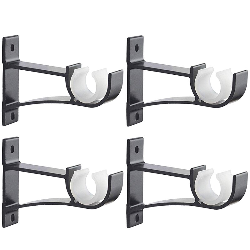 4 Pack Single Curtain Rod Brackets for Drapery Rod Aluminum Alloy Heavy Duty Curtain Rod Holders (Black): Default Title