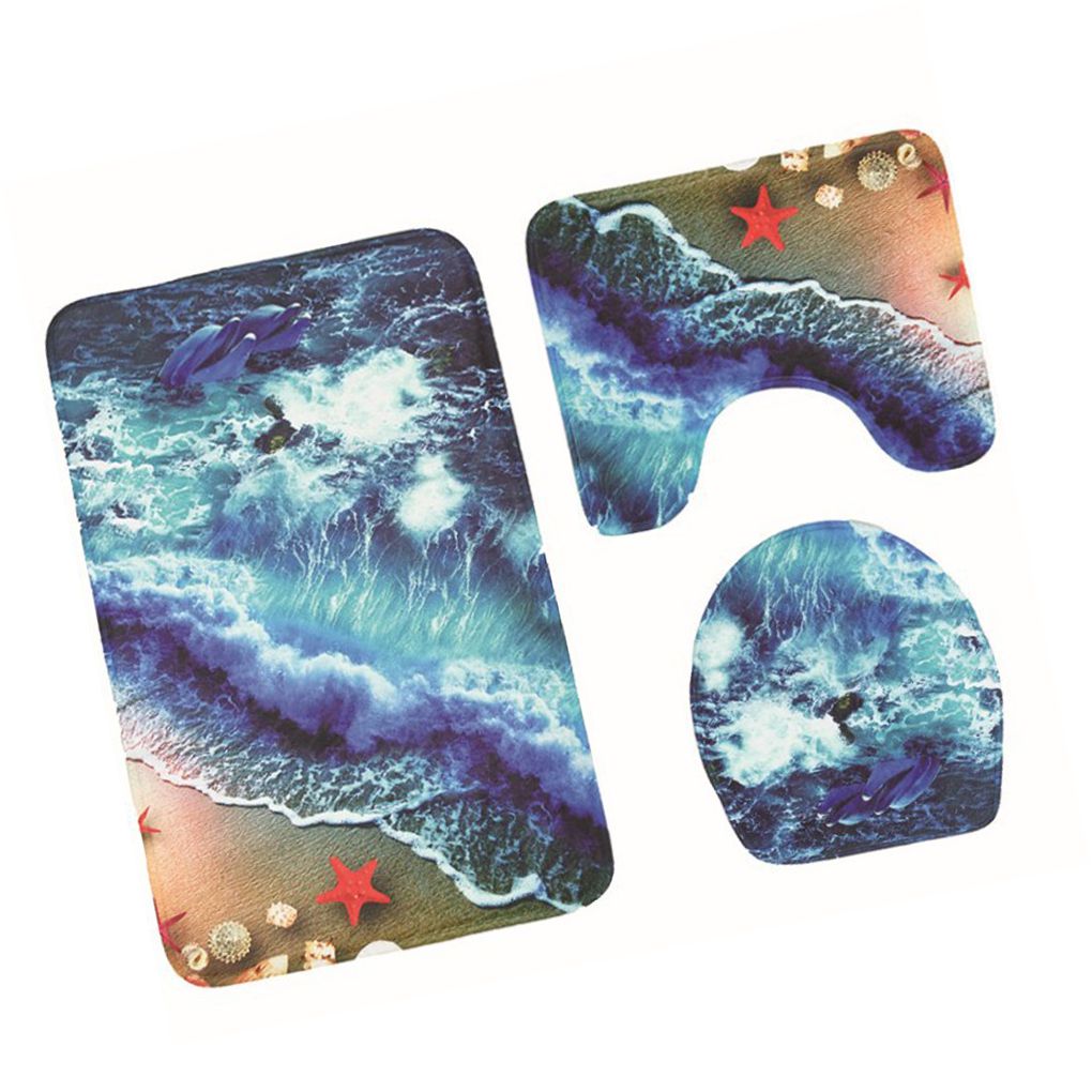 3 stks/set Badkamer Mat Set Anti-Slip Keuken Badmat Tapijt Badkamer Toliet Rug Wasbare Strand Stijl: NO.8