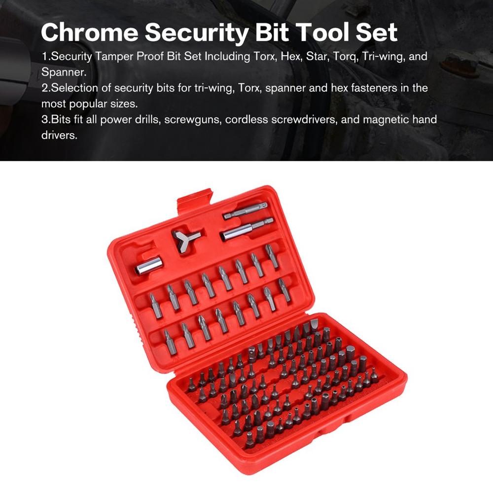 100pcs Chrome Security Bit Tool Set Torx Hex Drill Star Spanner Screw Driver Tri-wing Spanner Hex Fasteners Screwdriver Bit