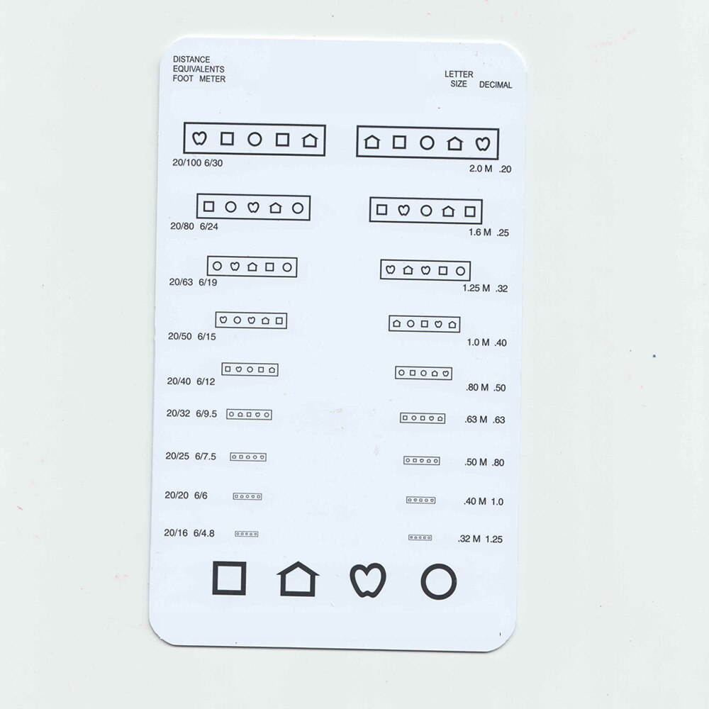 Optometric 40cm ou 16 Polegada cartões de teste de visão perto logmar visão oftálmica gráfico decimal ler | símbolos
