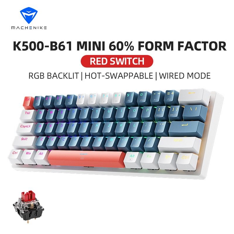 Machenike K500-B61 Mini klawiatura mechaniczna 60% Form Factor 61 klawiszy Klawiatura do gier Przewodowa pełna klawiatura z możliwością wymiany podczas pracy Podświetlana RGB: Olive