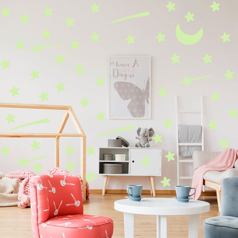 103 Stuks Lichtgevende Sterren Meteoor Maan Muursticker Voor Kinderkamer Woonkamer Slaapkamer Decoratie Decals Glow In The Dark 3D Stickers