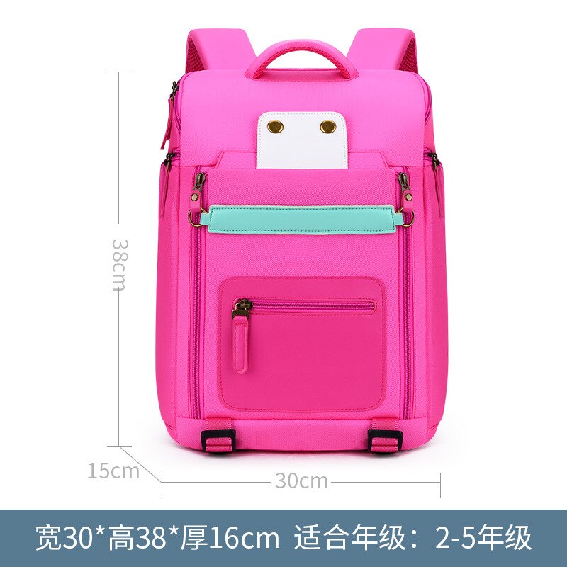 Mochila escolar ortopédica para meninos e meninas, bolsa à prova d'água para escola, zíper infantil: rose red