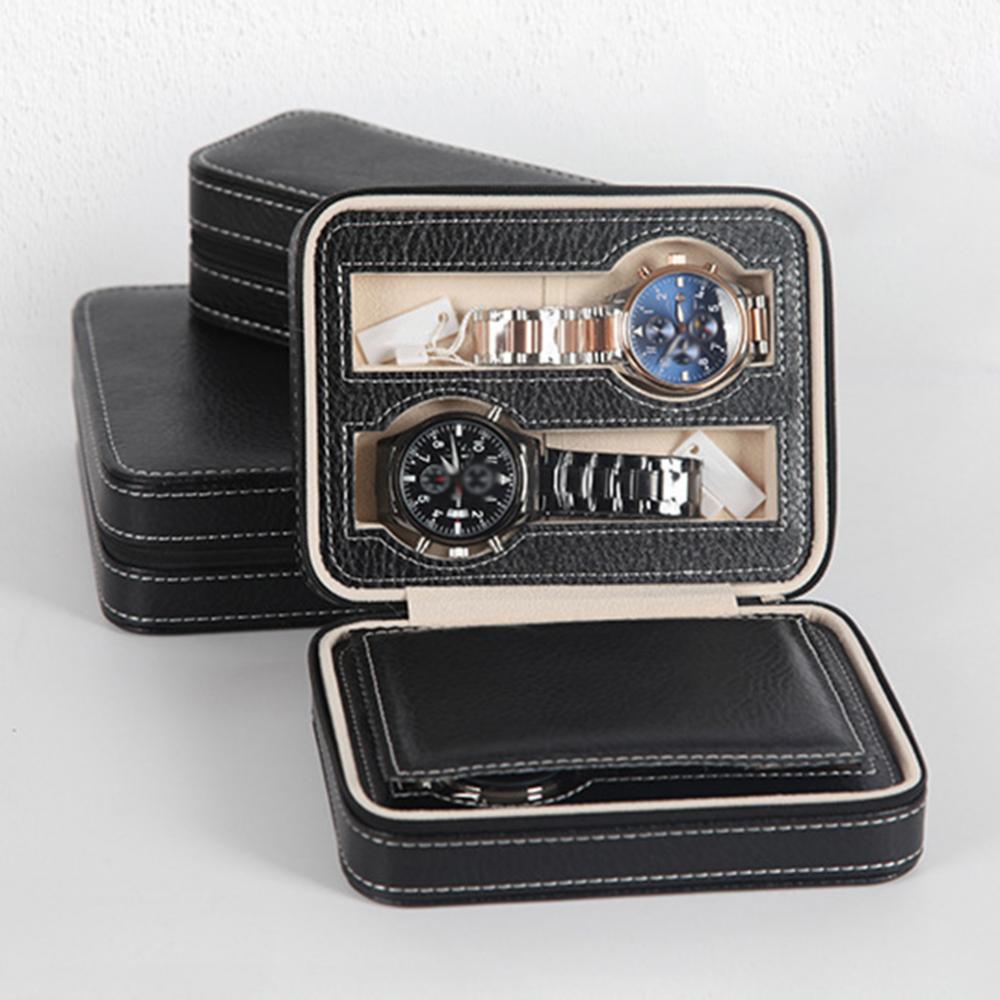 2/4/8 Grid Watch Jewelry Storage Box Faux Leather Zipper Multi-Functional Organizer Display Case Portable Watch Organizer