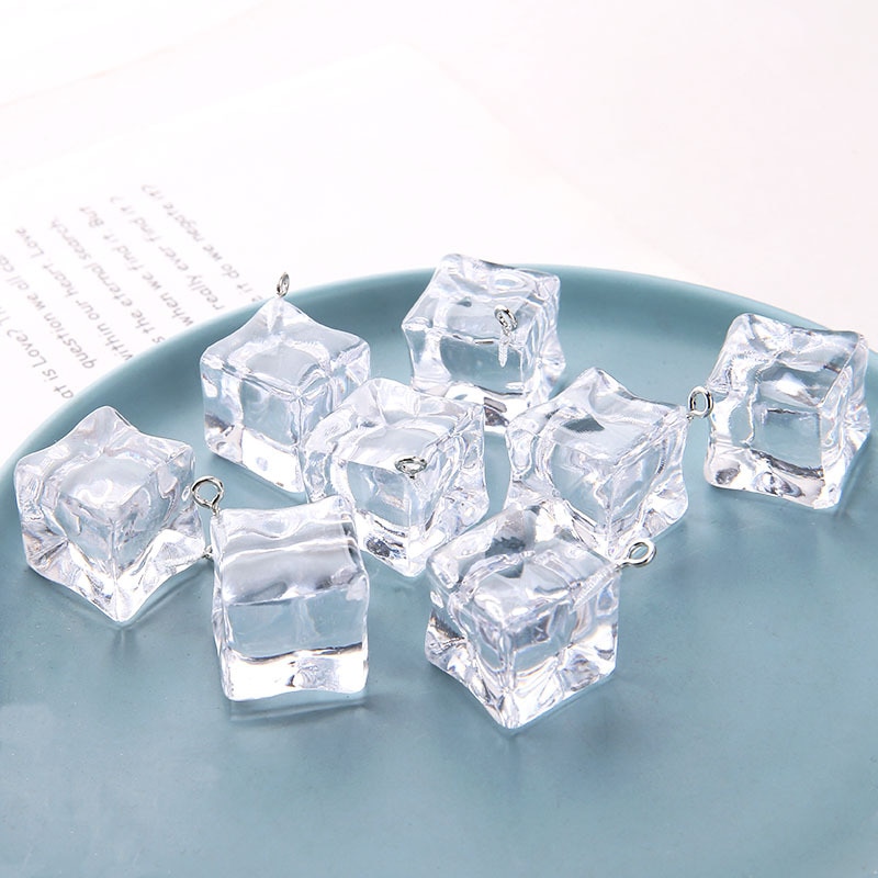 10 stücke Transparente Ice Cube Harz Anhänger Charme 3D Geometrische Eis Charme Für Modeschmuck Zubehör Ohrring Keychain Schwimm