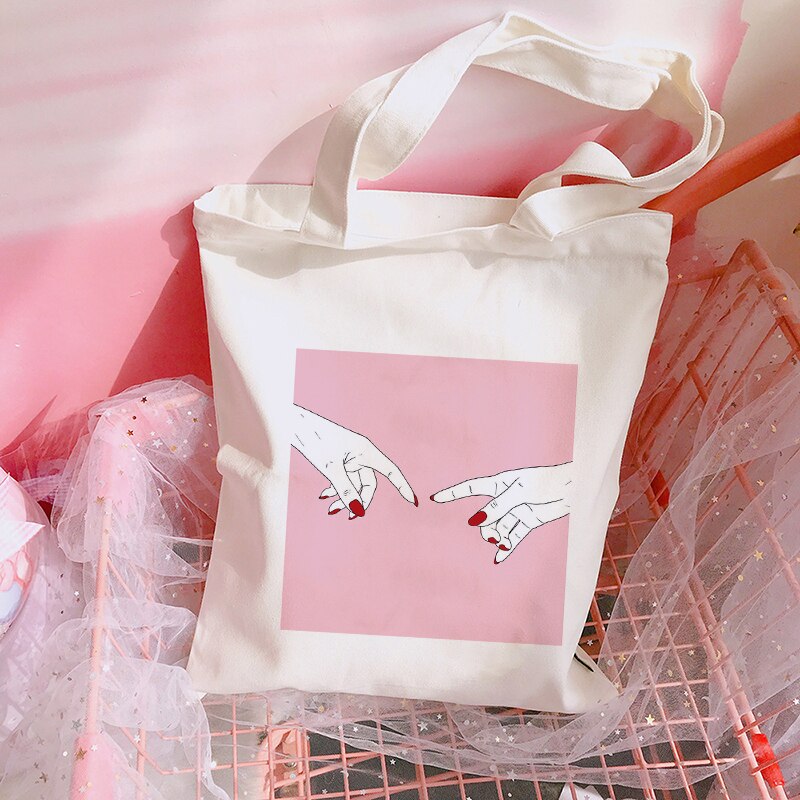 Harajuku Ulzzang Women Print Summer Shoulder Bag Cartoon Casual Female Tote Bag Fun Female Canvas Bags Large-capacity: B1350-TBWH-M