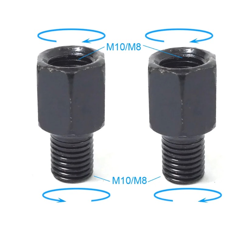 1 Paar schwarze Motorrad-Spiegeladapter M10 10 mm M8 8 mm Rückspiegel Umwandlungsschraube Ich bin Uhrzeigersinn Anti-Uhr Rechts-Verknüpfungen-Gewinde