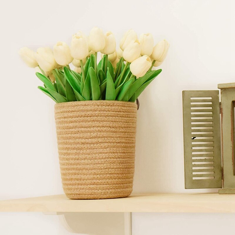 De yute cesta colgante conjunto de 2 yute colgante canasto yute cesta de mimbre para las plantas y partes colgando de la pared de la decoración