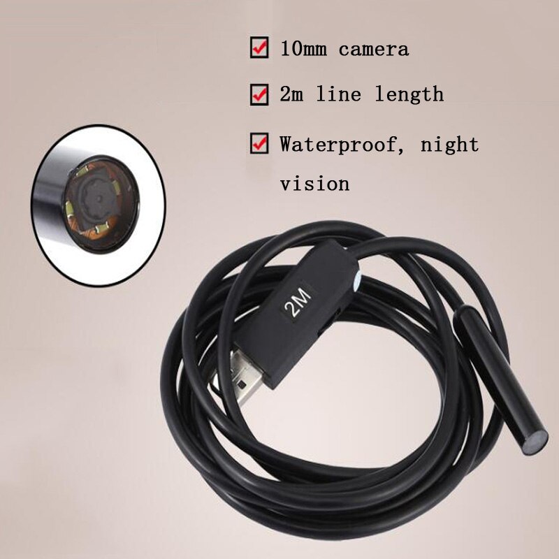 2M 10mm Lens Endoscoop Camera USB Endoscoop Camera Zachte Kabel Waterdichte Ddetection Endoscoop Camera Voor Android PC Windows