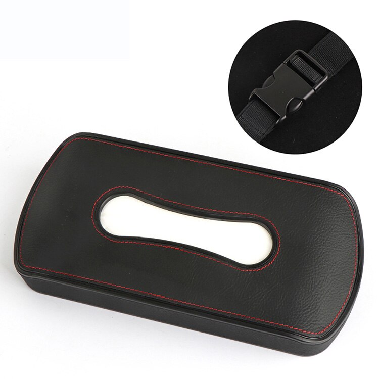 Caja de pañuelos de cuero PU para coche, soporte para visera solar, reposabrazos, colgante, tipo bloque, almacenamiento de servilletas de asiento, color negro y Beige, 1 unidad: Black-red-Elastic-ba
