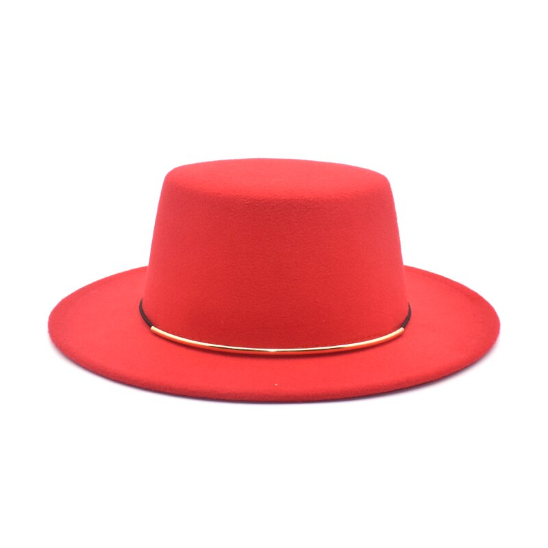 Miacawor vinter efterår kvinders faux uld fedora hat top hat jazz hat rund brat top hat  p3: Rød