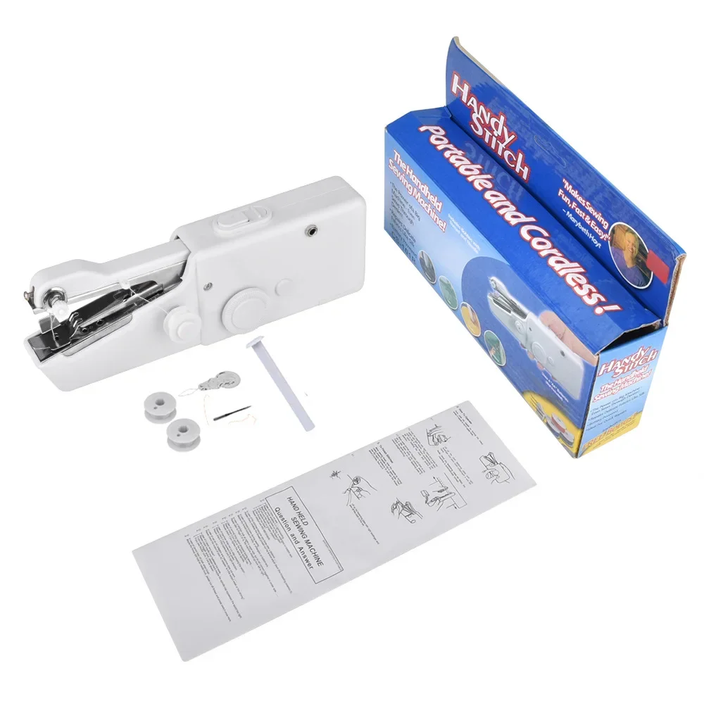 Portable Sewing Machine Mini Handheld Stitch Sew Needlework Cordless Clothes Fabrics Household Electric Sewing Machine: Brown