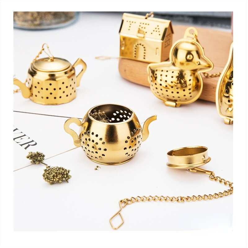 Gold Plated Tea Drain For Kitchen Coffee Maker Water Filter Barrier Cartridge 304 Stainless Steel Tea Ball Separator Drinkware