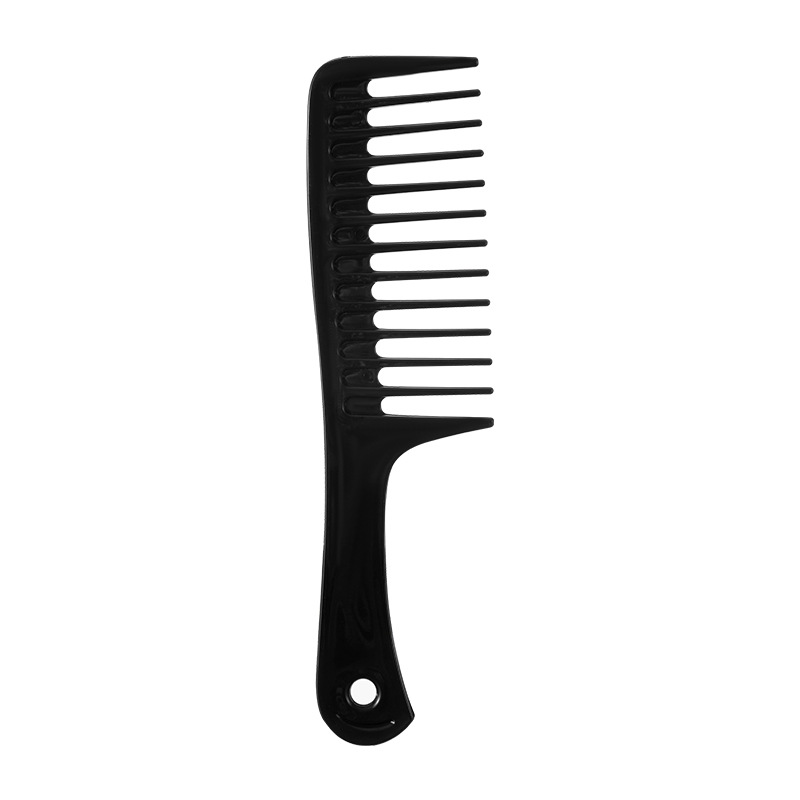 Peine de peluquería resistente al calor para mujer, cepillos de pelo rizado con gancho húmedo, herramientas de estilismo, dientes anchos y gruesos: Negro