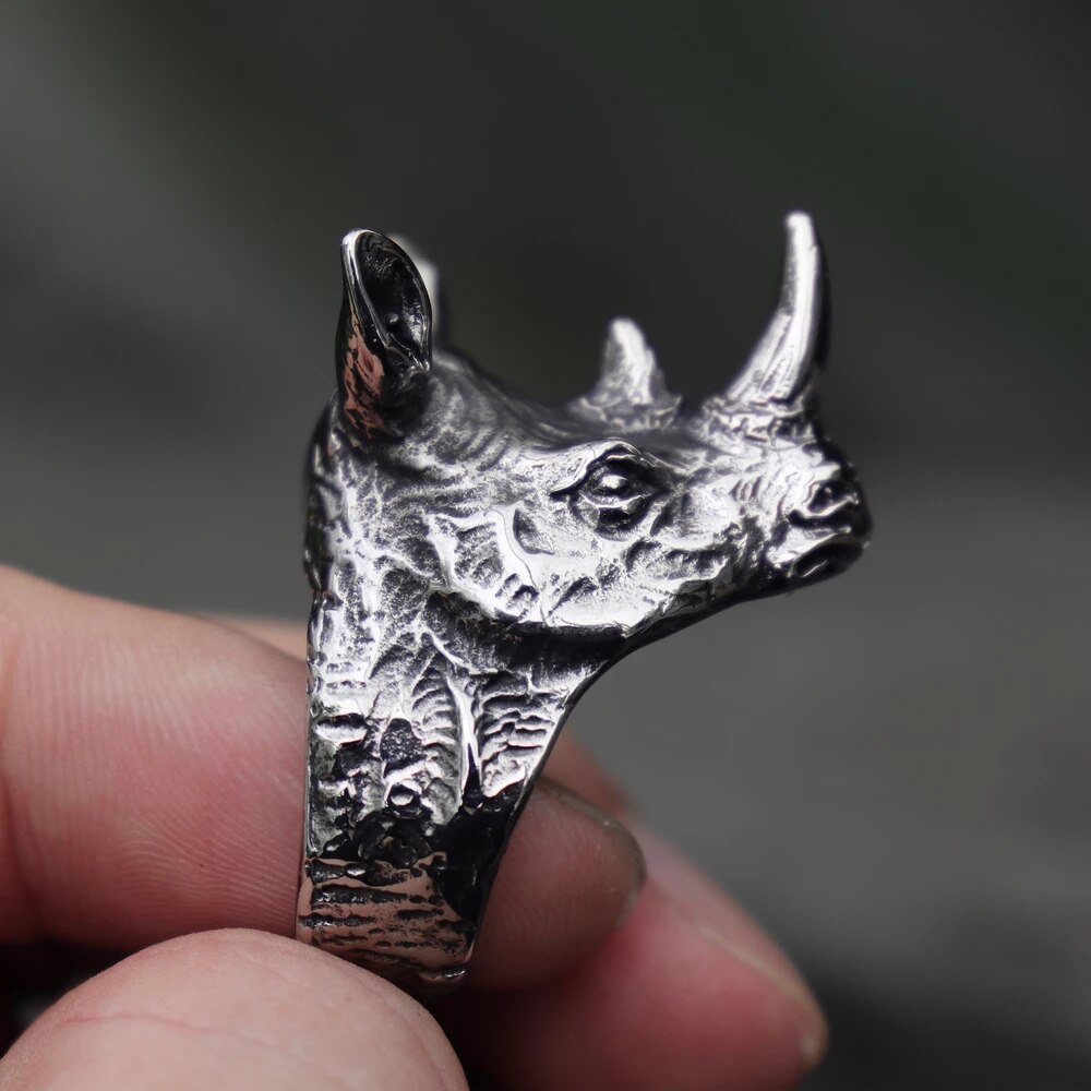 Modieuze En Unieke Mannen Ring Dier Rhino Hoofd Ring Mannen Punk Gothic Stijl Partij Sieraden
