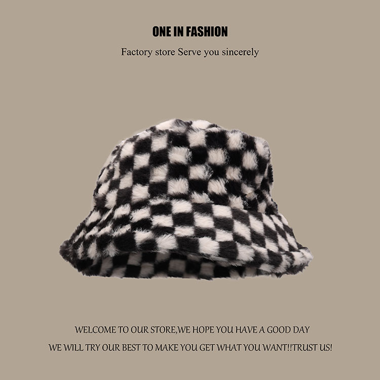 Vrouwen Hoeden Vrouwelijke Winter Dikke Warme Koe Fluwelen Vissen Caps Gorro Beanie Dames Zwart Wit Plaid Emmer Hoeden: Black