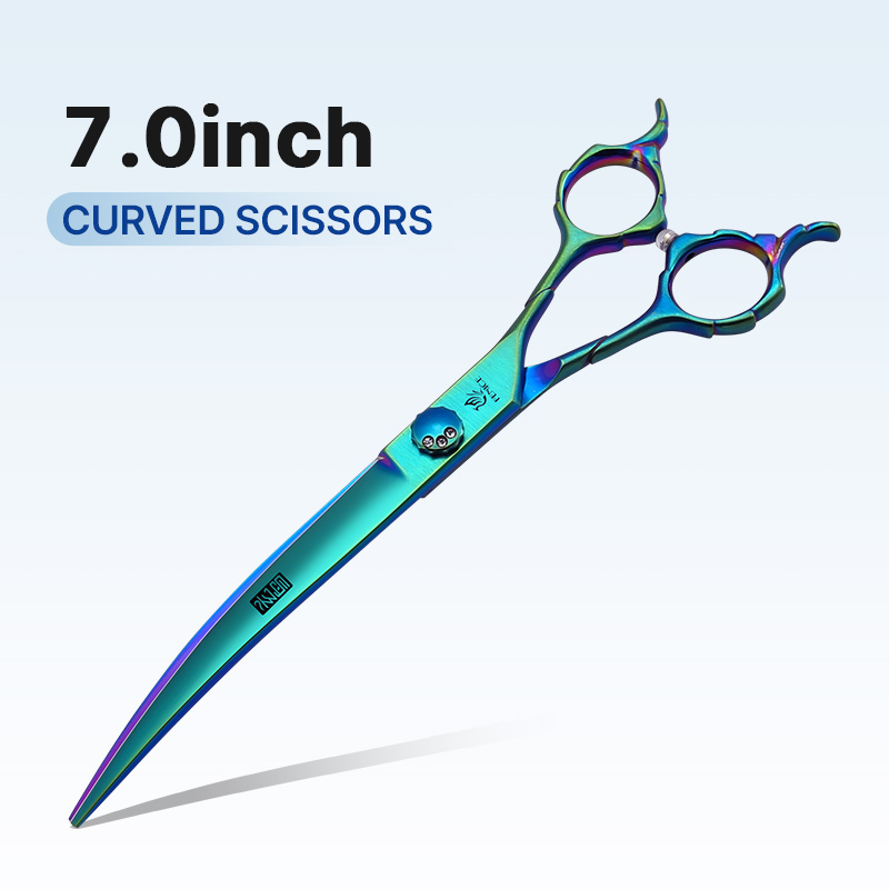 Fenice 7.0/7.5 inch JP440C Green Pet Grooming Scissors Shears Cutting&Curved&Thinner Set Kit for Dog Trimming Tools: Dark Khaki