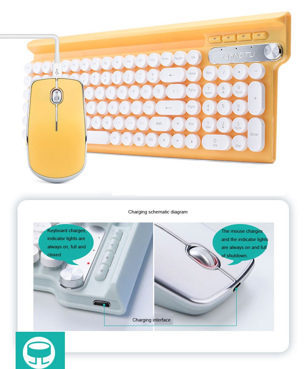 2.4Ghz Wireless Rechargeable Keyboard Mouse Combos USB Multimedia Gaming Mute Keyboard Mouse Sets