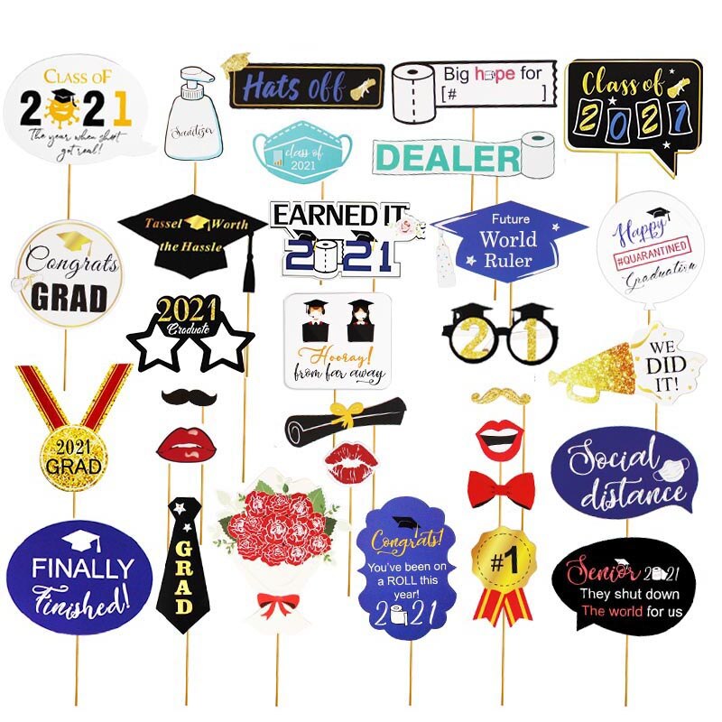 28pcs Paper Photo Booth Props Graduation Party Decoration Photobooth Bachelor Cap Grad Congrate Graduated Supplies: 31pcs photobooth
