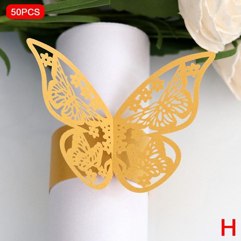 50pcs 13 Colors Hollow Butterfly Napkin Rings Holders Cut Paper Hotel Birthday Wedding Xmas Party Napkins Rings Holders: H