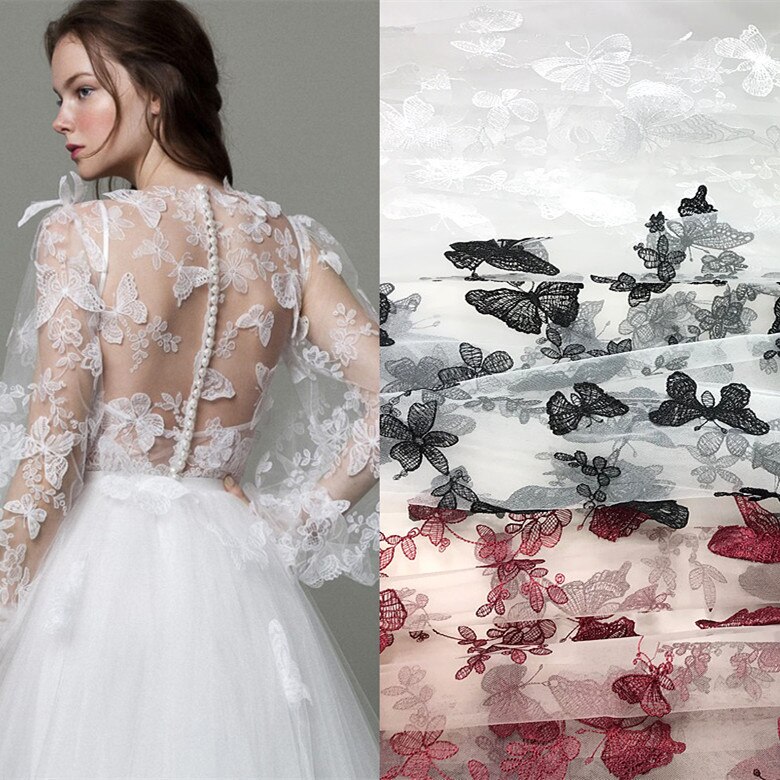 Robe de mariée à motif papillon blanc, 150x100CM, avec appliques, voile, écharpe, brodé, Patch en dentelle