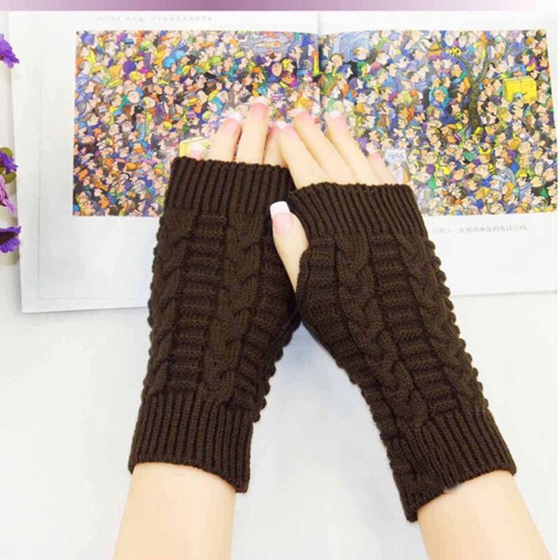 Women Winter Arm Warmers Christmas Cashmere Fingerless Long Gloves Warm Mittens Elbow Thread Knitted Sleeves Heart type Glove: Sky Blue
